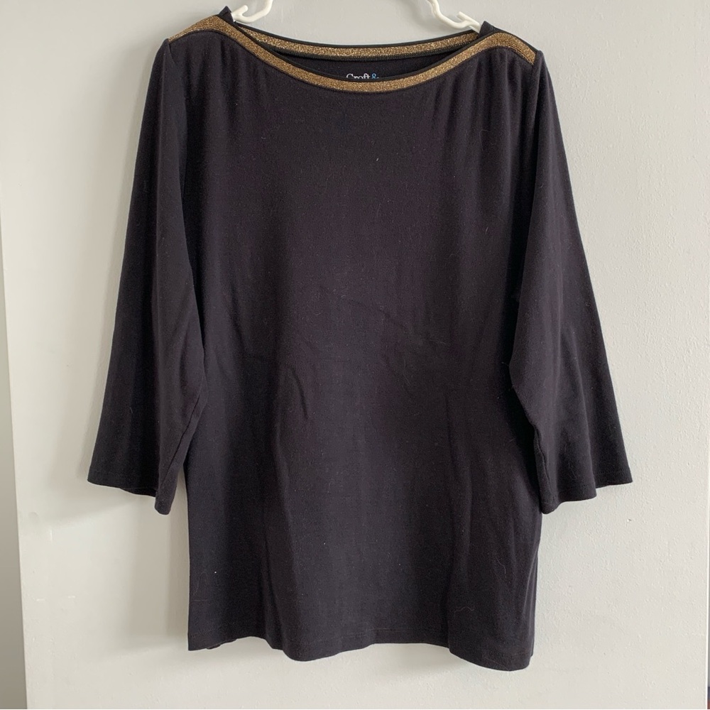 Metallic Gold Black Shirt Cotton Croft Borrow Size Large Knit Top